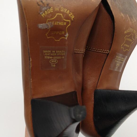 Vintage 80s does 40s Wingtip Heels Size 7.5 Brown Leather Retro Pin Up Corpcore - Picture 9 of 10